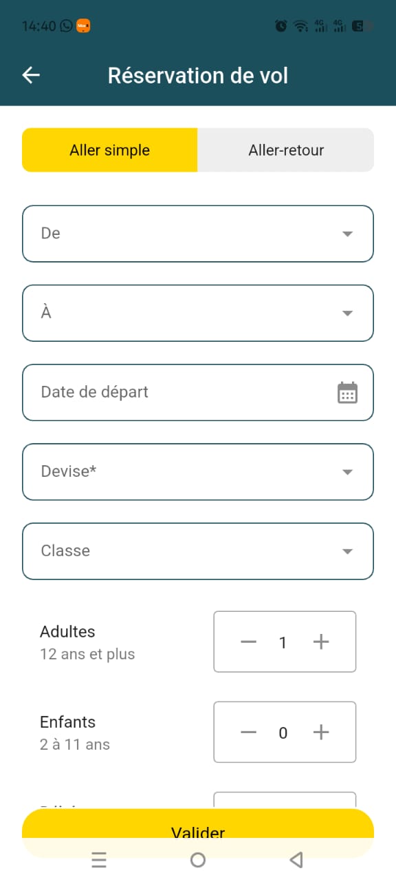 Ecran de reservation de vol SmilGo