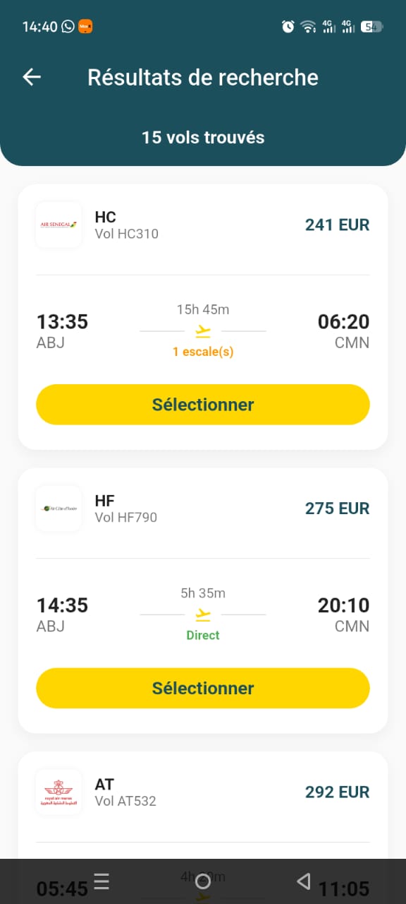 SmilGo - Resultats de vols